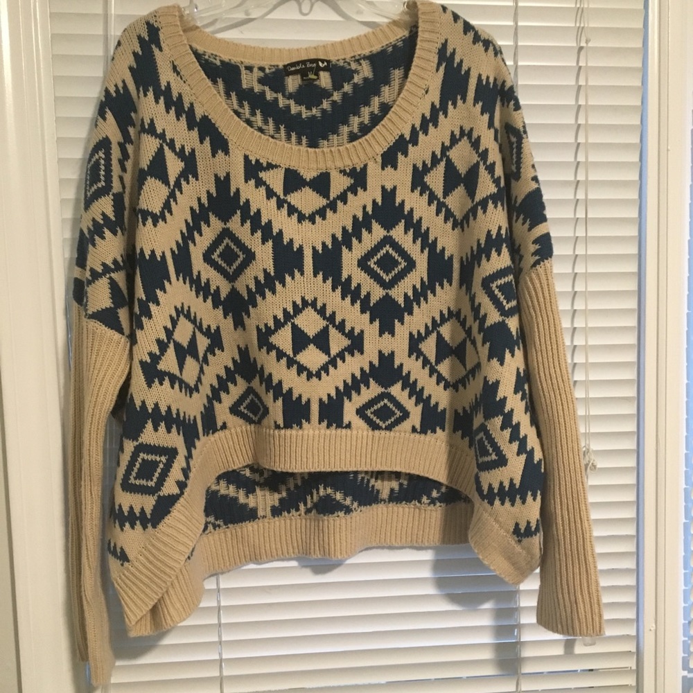 Double Zero Oversize crop blue and beige Sweater